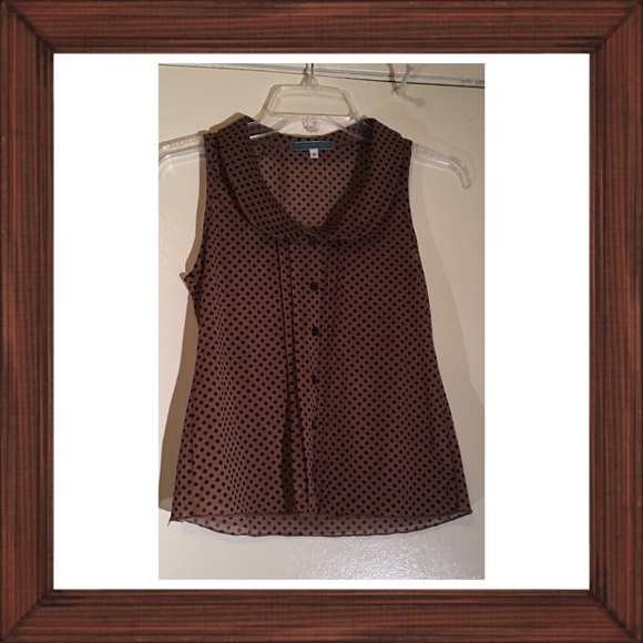 julie's closet Tops - Julie’s Closet Sheer Brown Polka Dot Pleated Tank